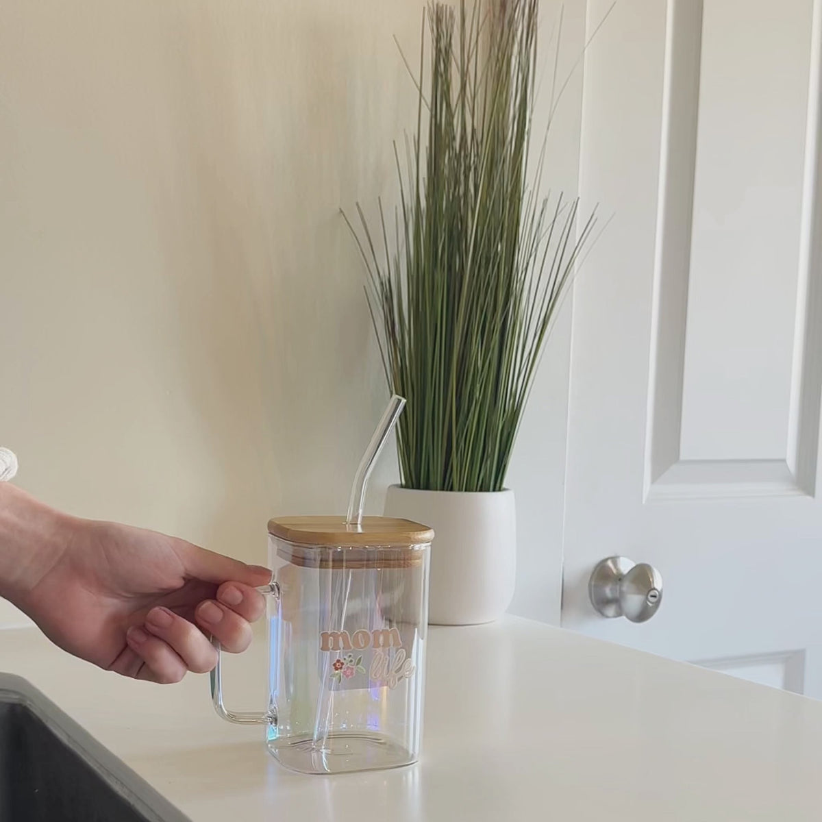 Mom Life Square Glass Cup