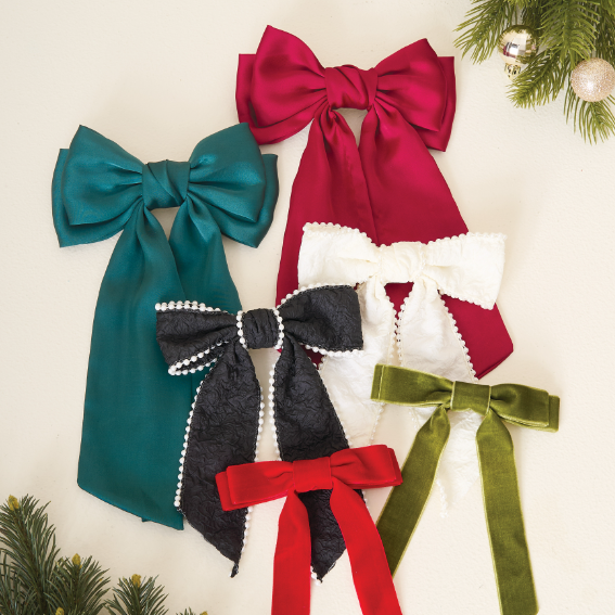 Dark Green Satin Hair Bow