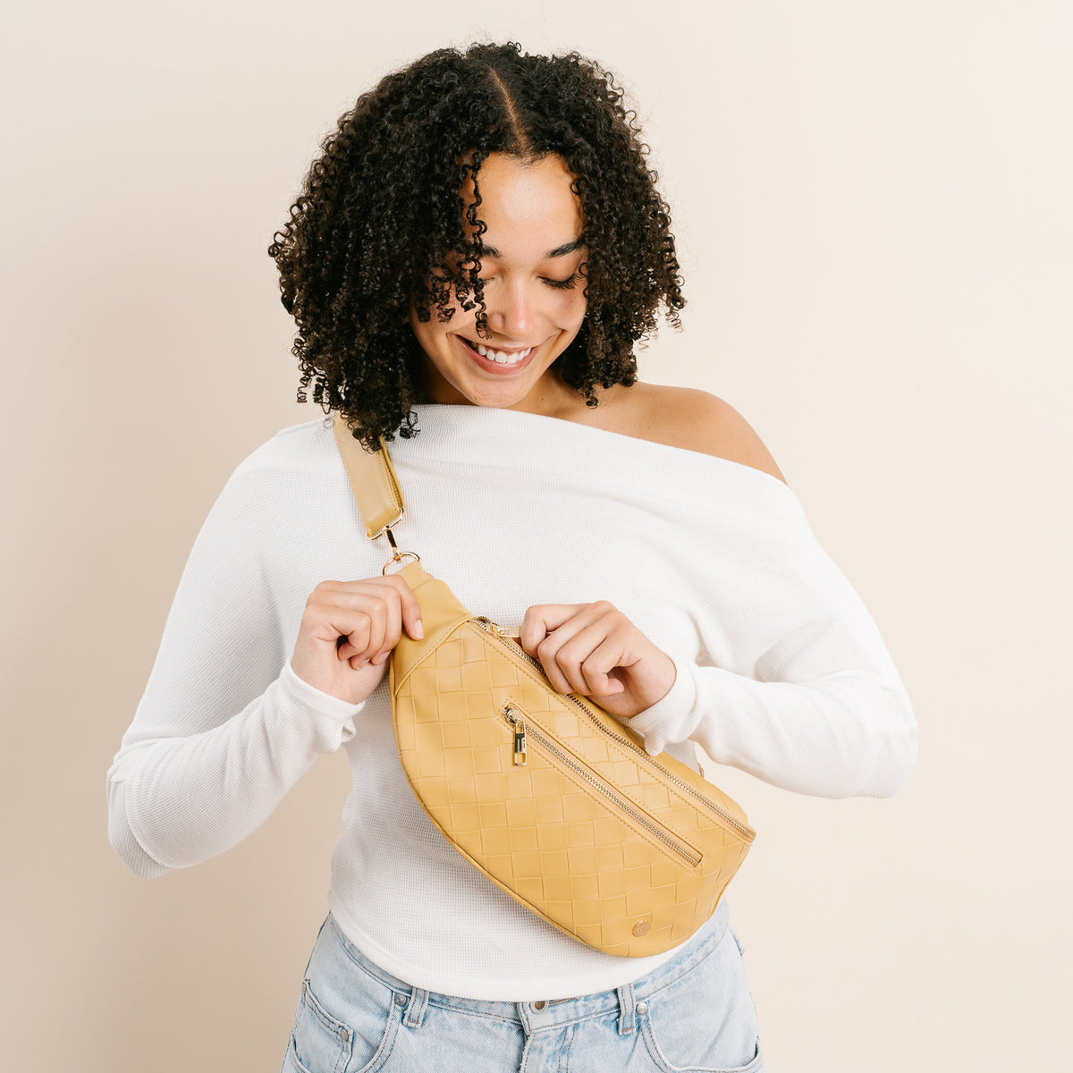 Woven Mustard Trendy Luxe Belt Bag