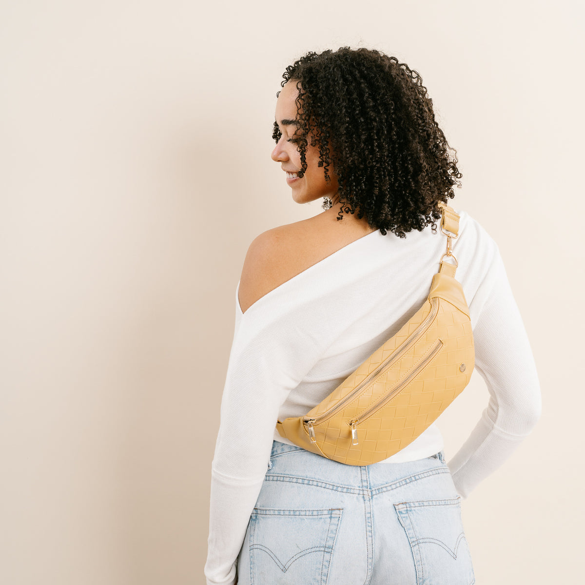 Woven Mustard Trendy Luxe Belt Bag