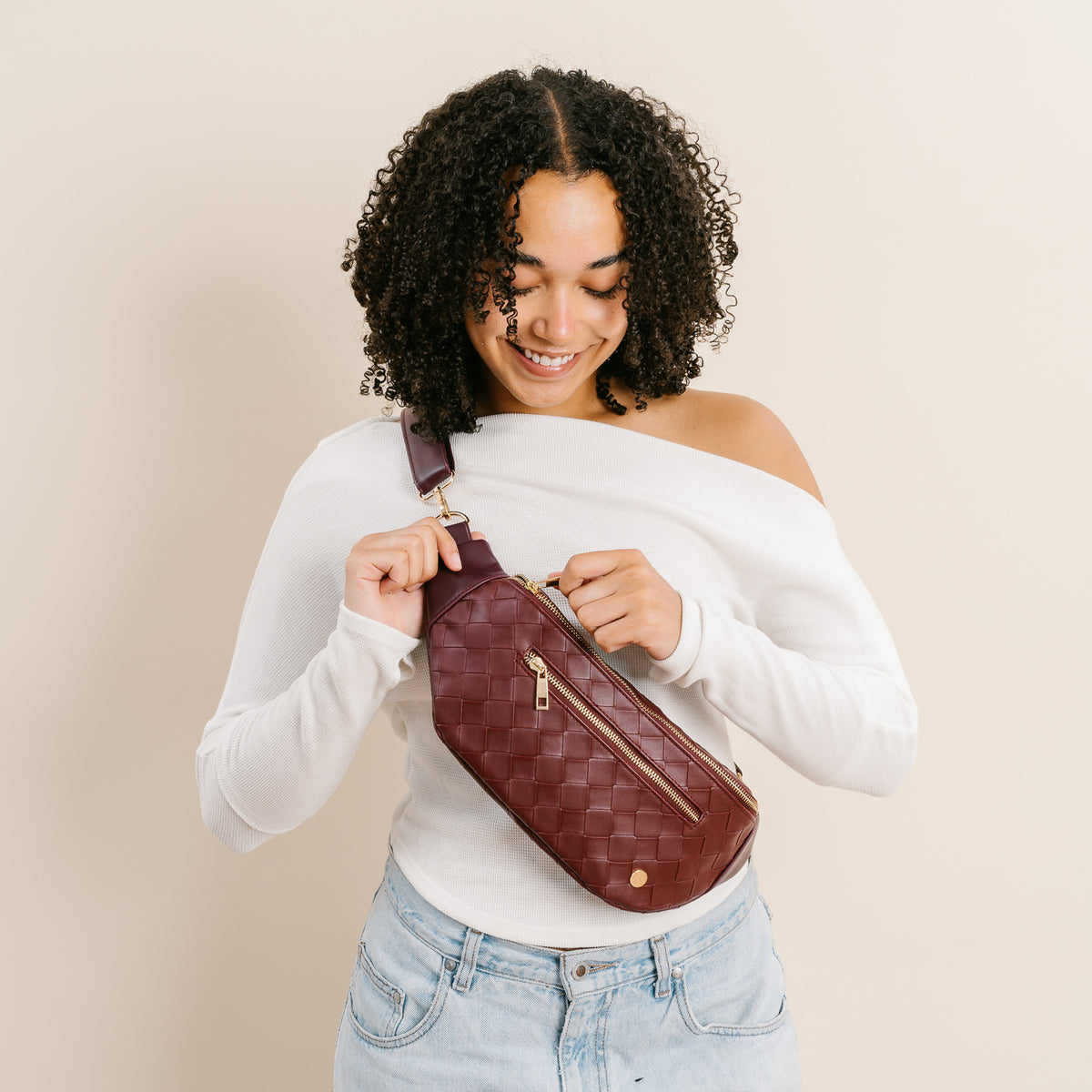 Woven Plum Trendy Luxe Belt Bag