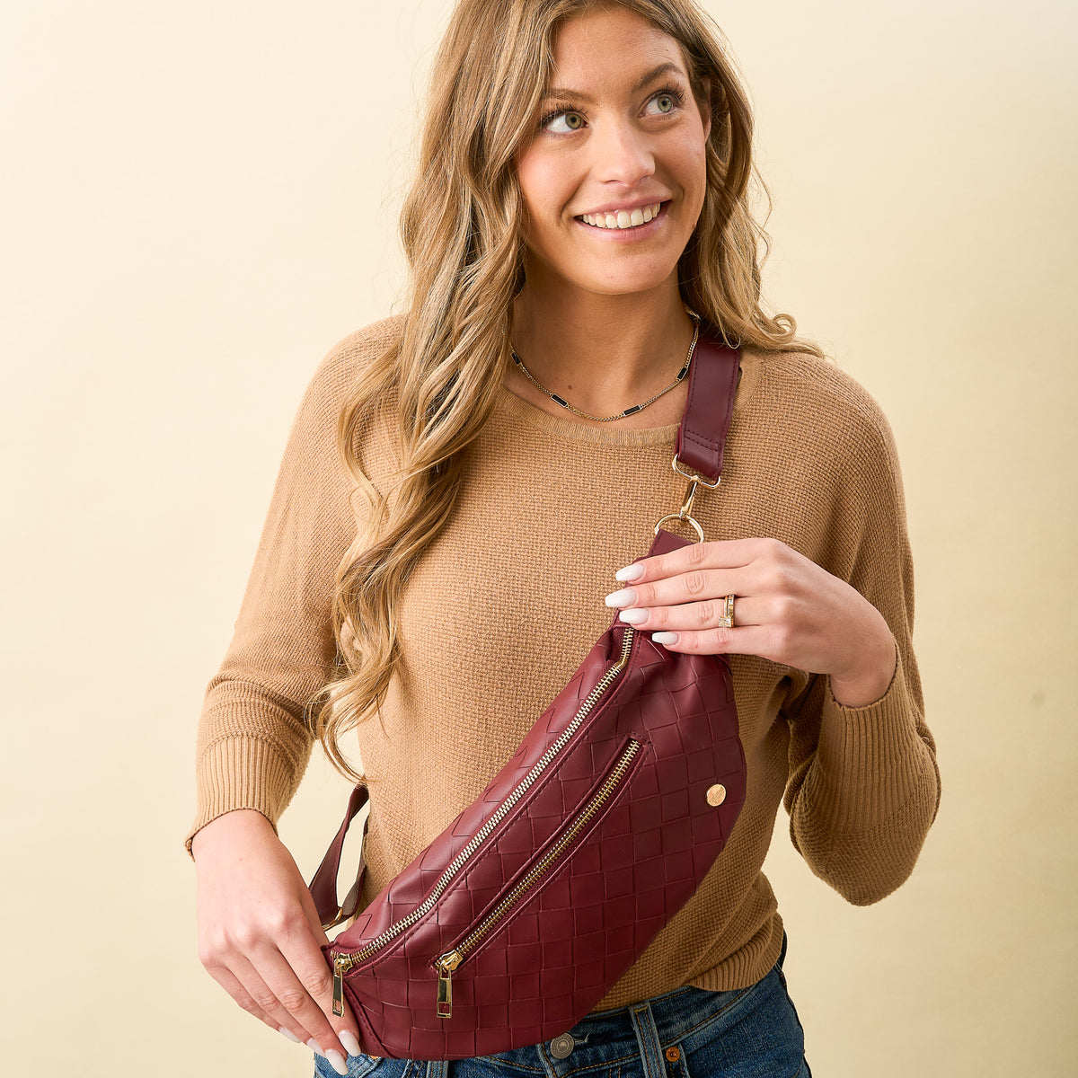 Woven Plum Trendy Luxe Belt Bag