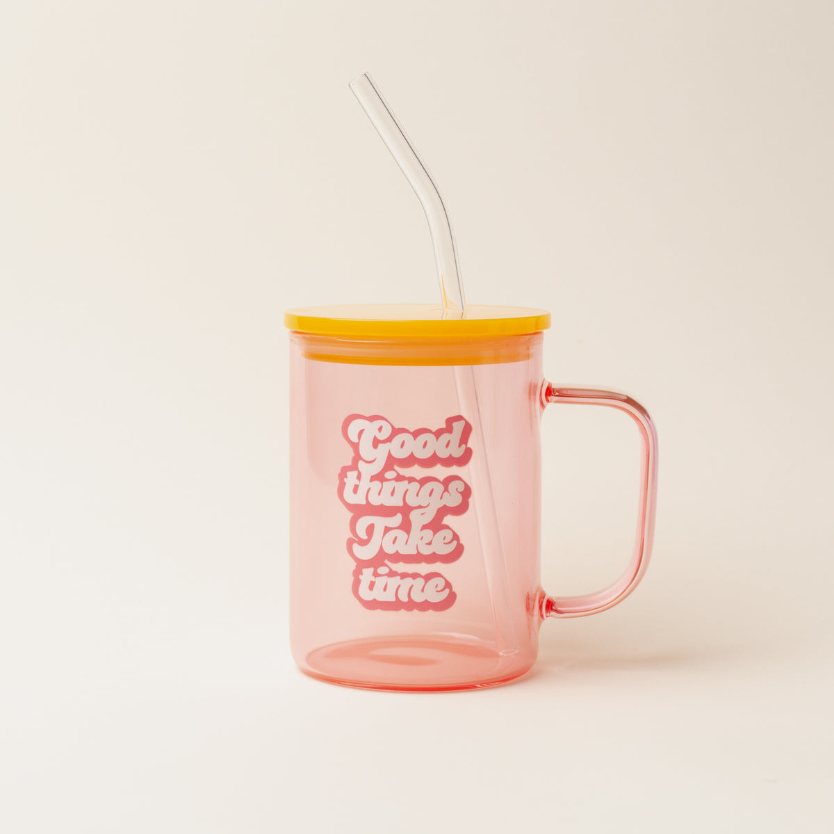 Peach Good Things Take Time Color Glass Mug with Handle