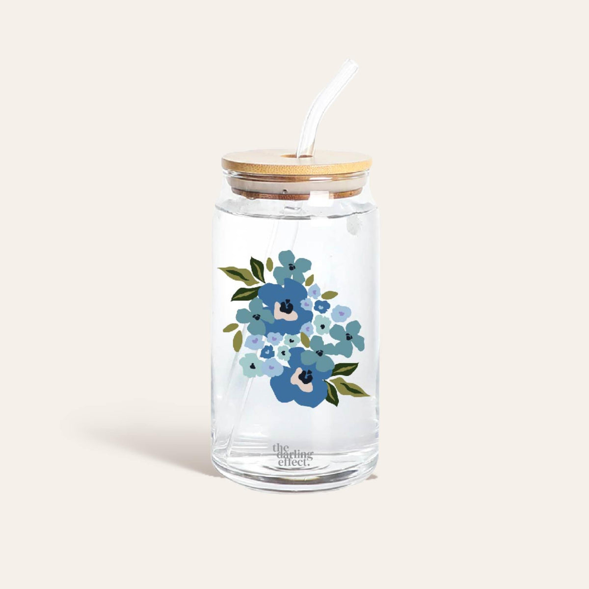 Floral Blue 20 oz Glass Drinkware