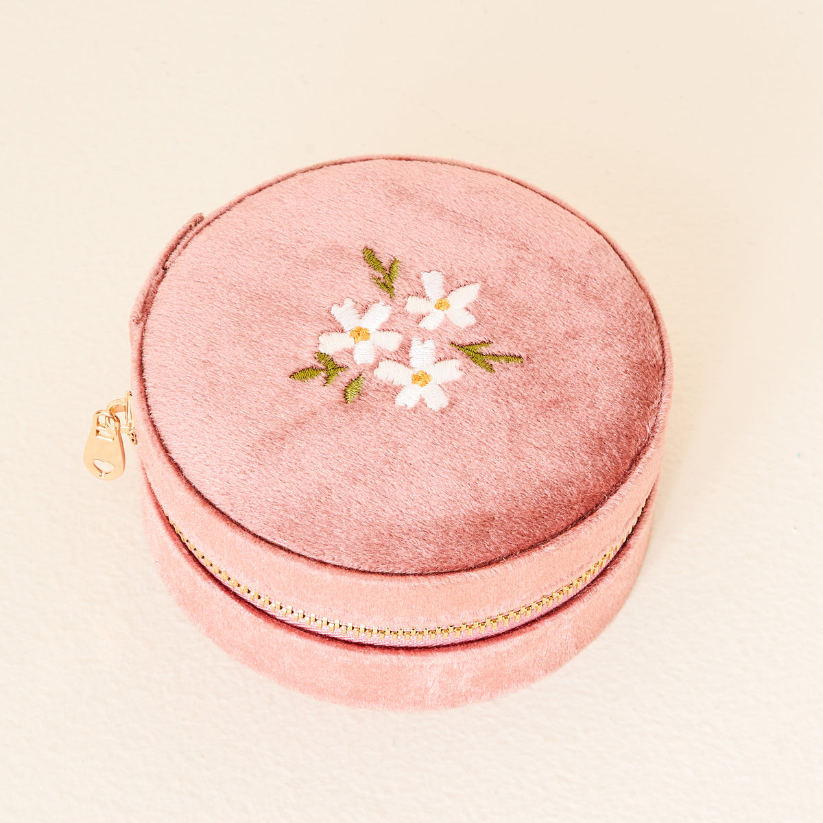 Floral Rose Round Velvet Jewelry Case