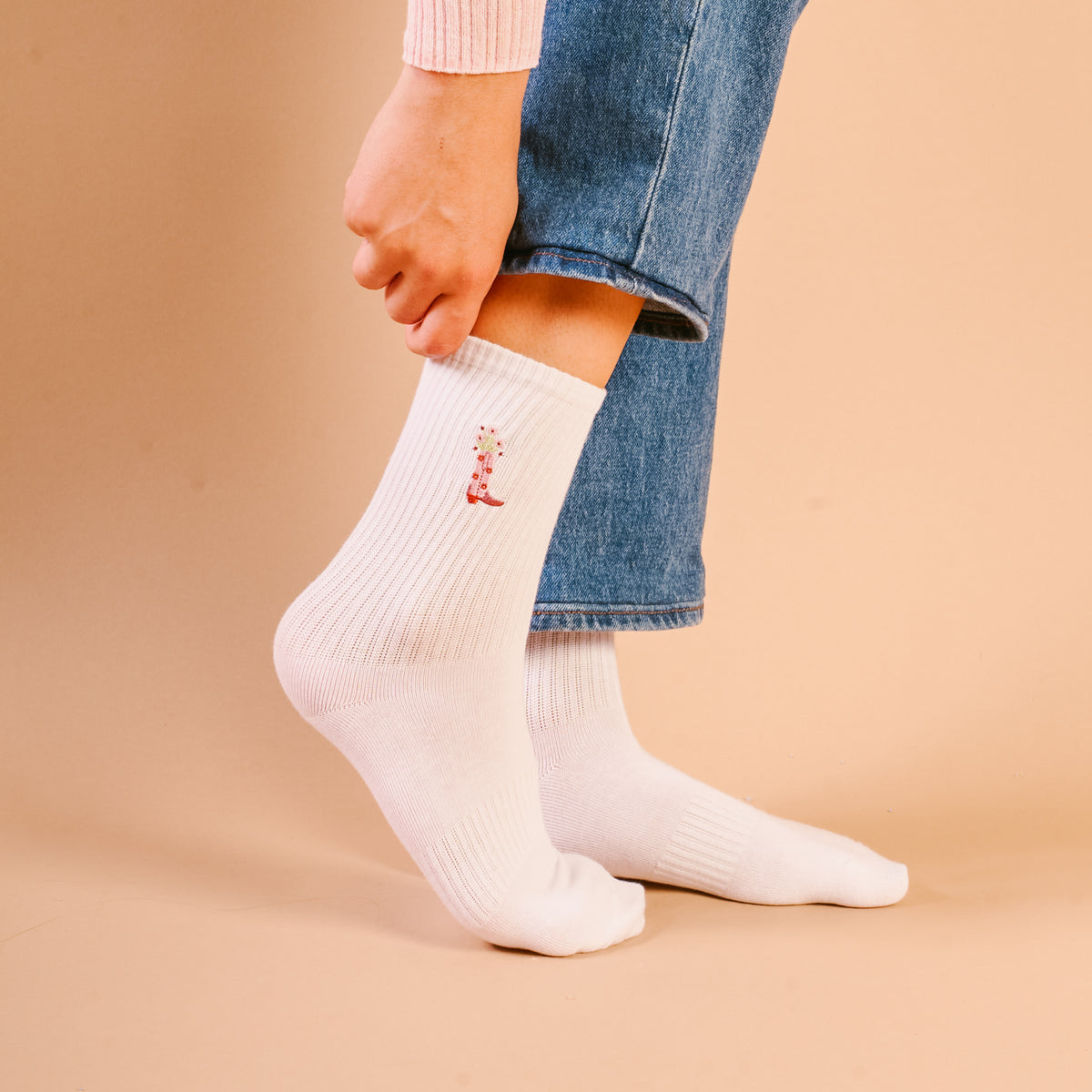 Cowgirl Boot Embroidered Crew Socks