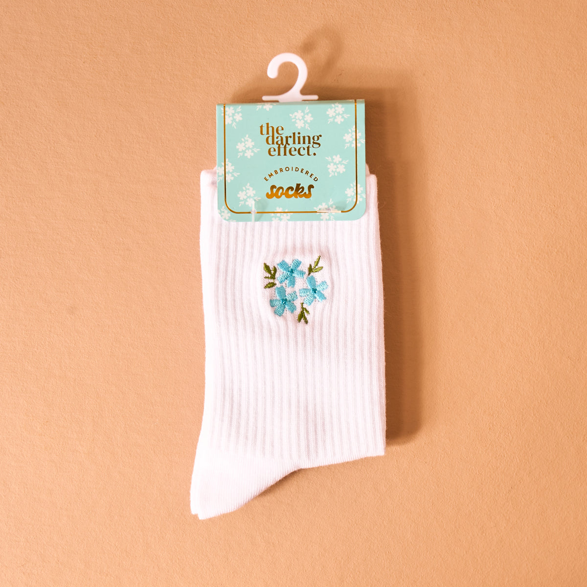 Floral Blue Embroidered Crew Socks