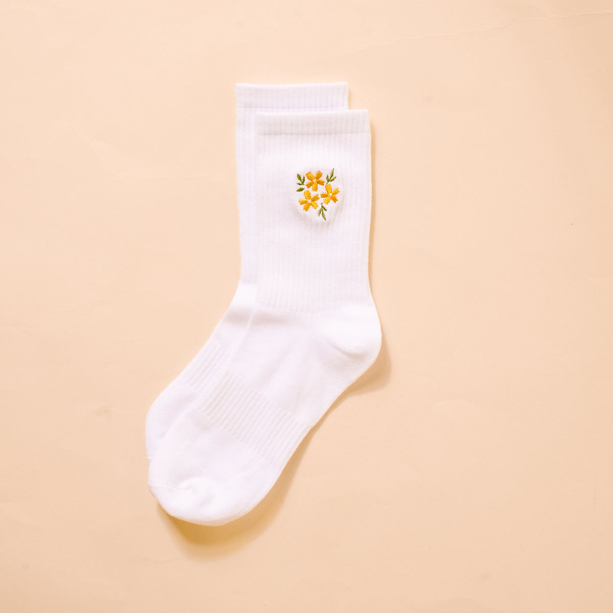 Floral Yellow Embroidered Crew Socks
