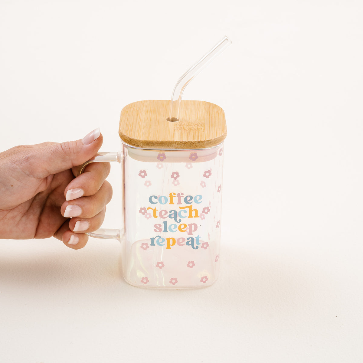 Coffee Teach Sleep Square Glass Cup