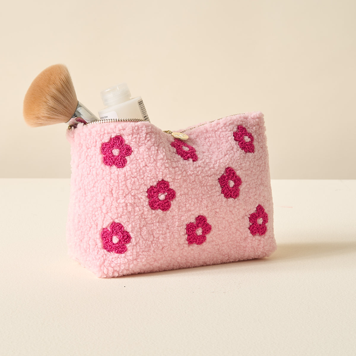Pink Flower Teddy Pouch