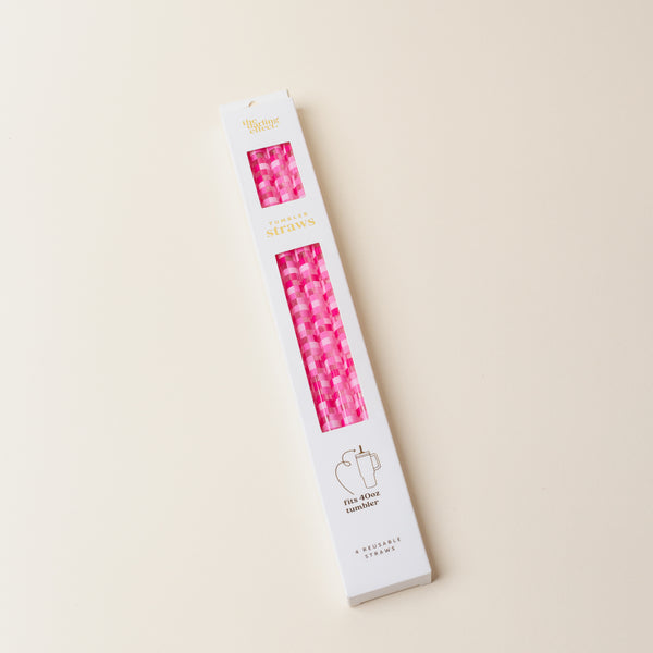 Check Hot Pink 40 oz Tumbler Straw Set