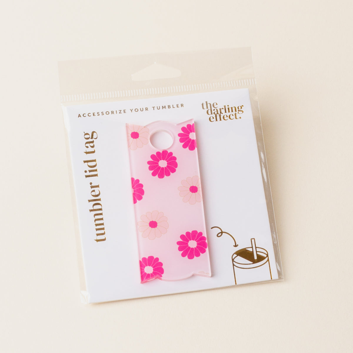Darling Daisy Hot Pink Tumbler Lid Tag