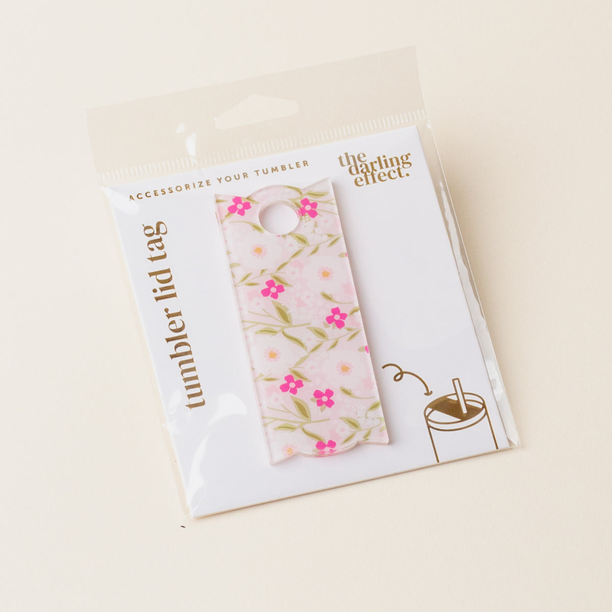 Floral Haven Pink Tumbler Lid Tag
