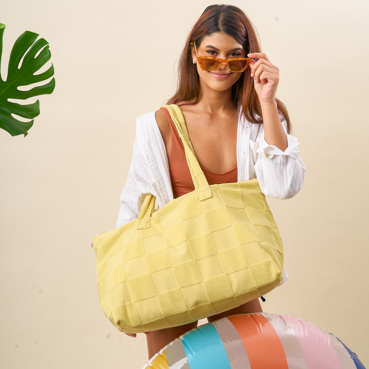 Green Check Terry Tote