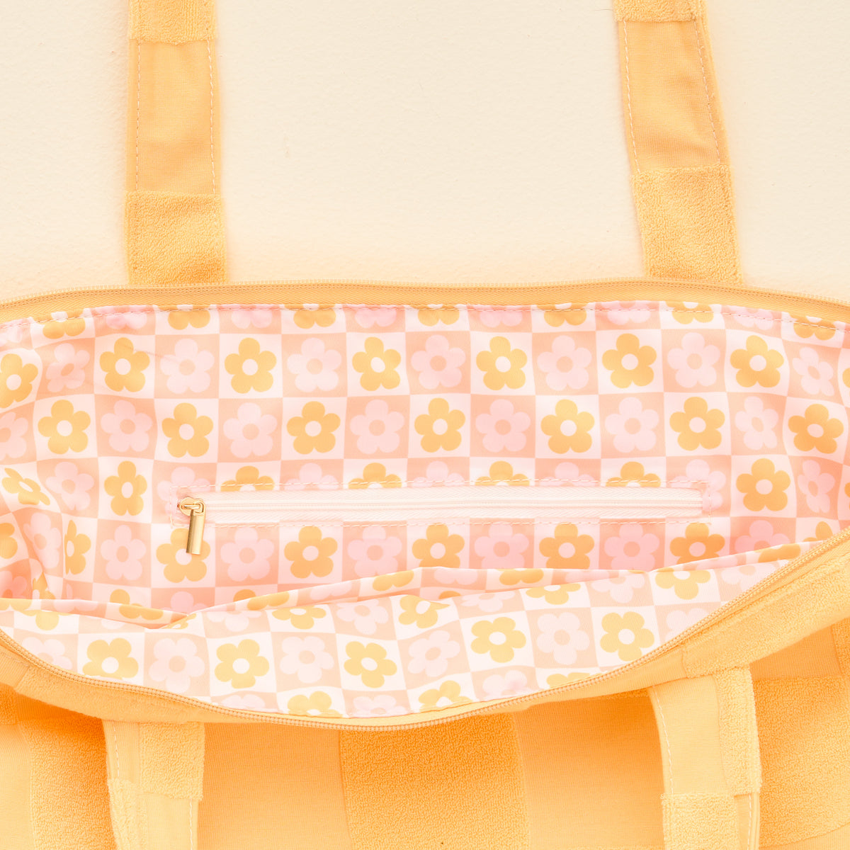 Peach Check Terry Tote