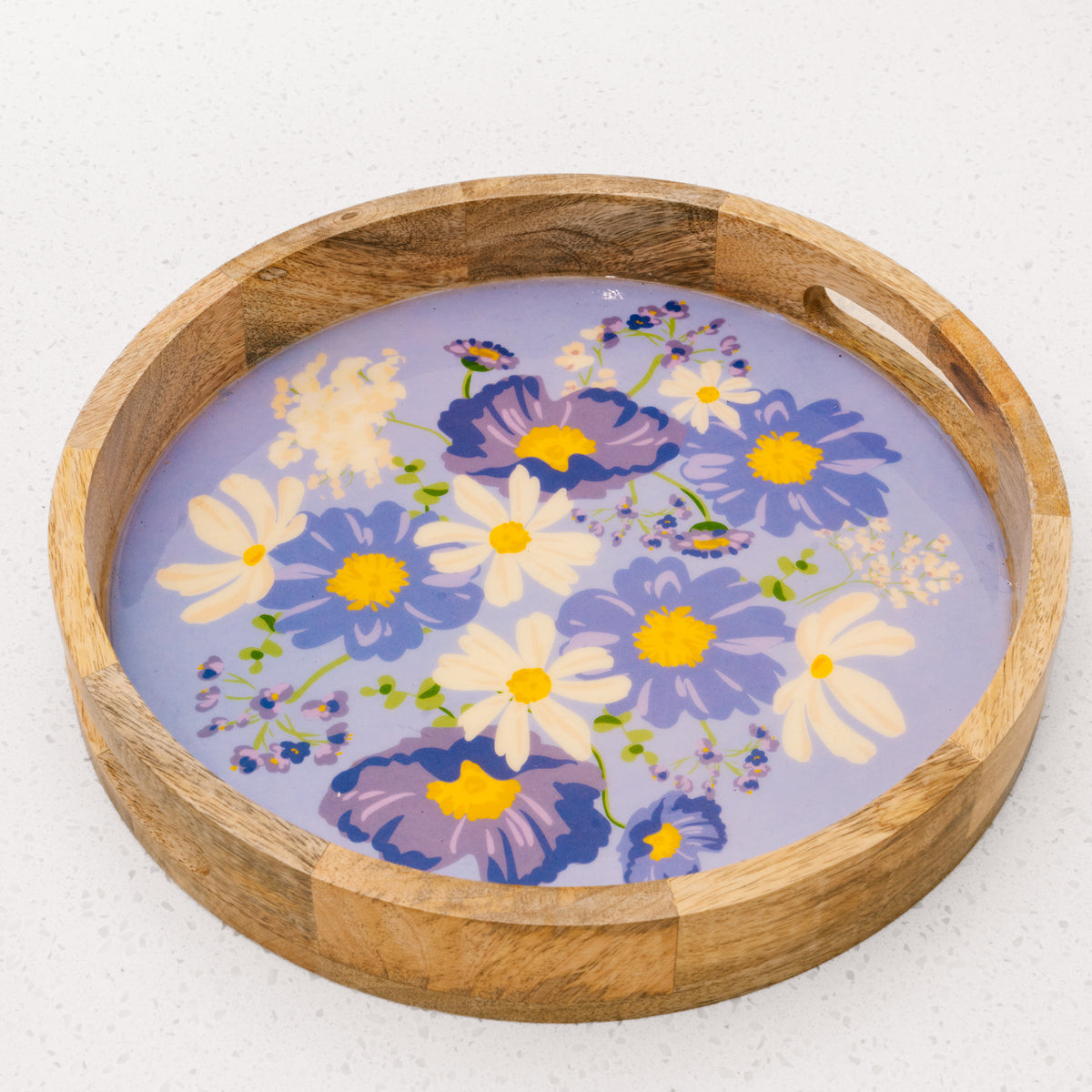 Bouquet Beauty Purple Large Round Wood Enamel Tray
