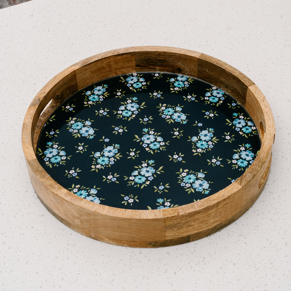 Endless Daydream Navy Large Round Wood Enamel Tray