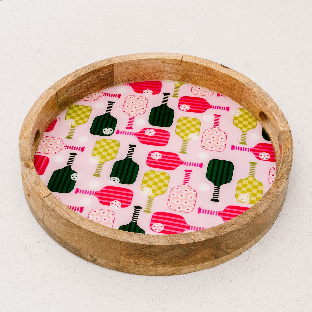 Pickleball Party Large Round Wood Enamel Tray