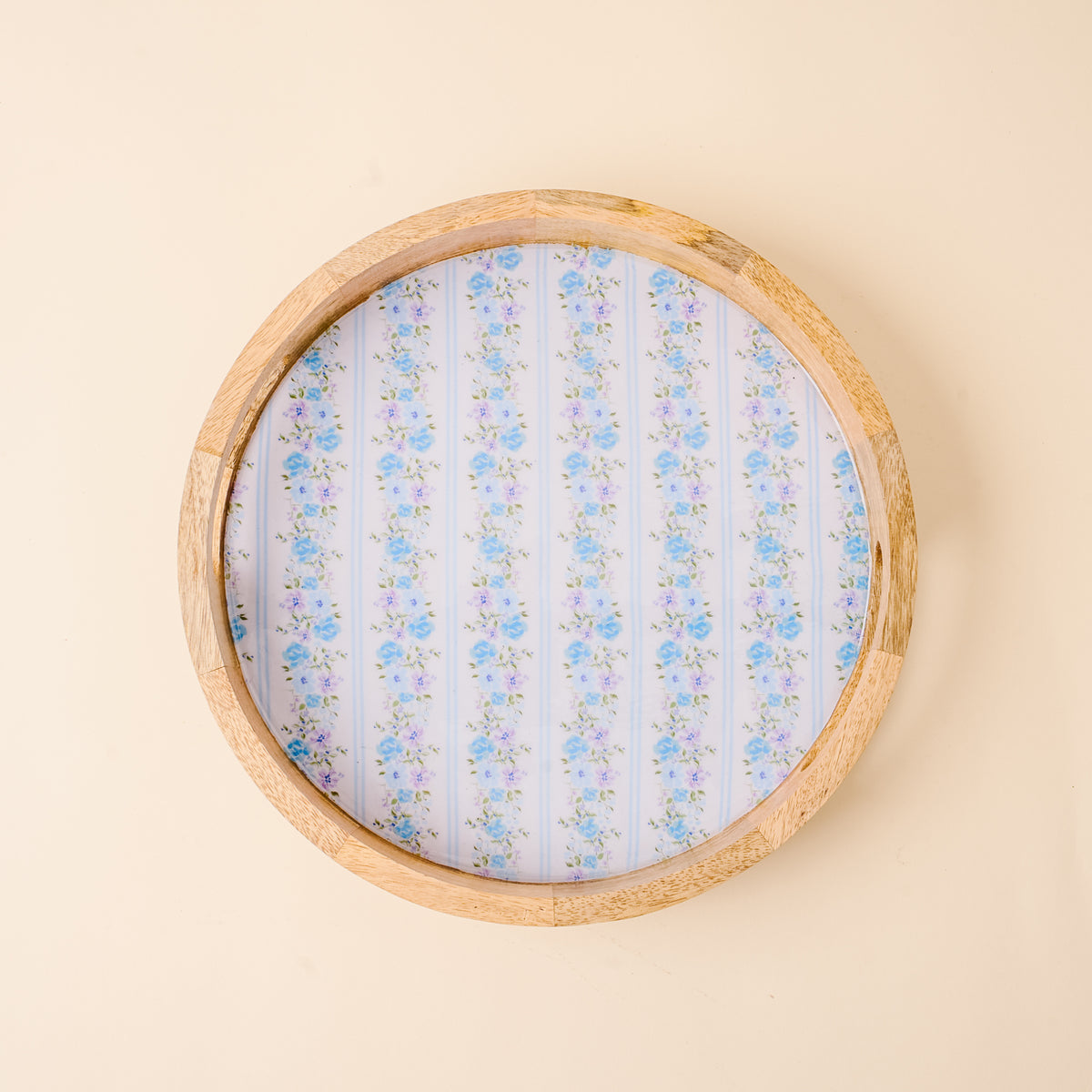 Petal Parade Blue Large Round Wood Enamel Tray