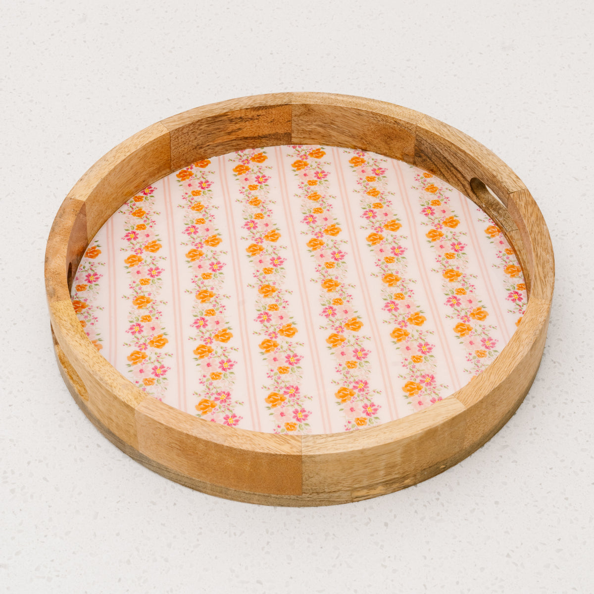 Petal Parade Pink Large Round Wood Enamel Tray