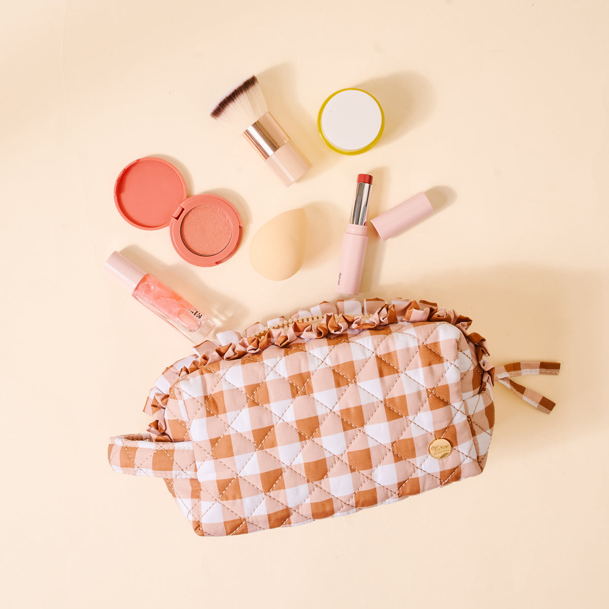 Maple Gingham Essentials Quilted Cosmetic Pouch