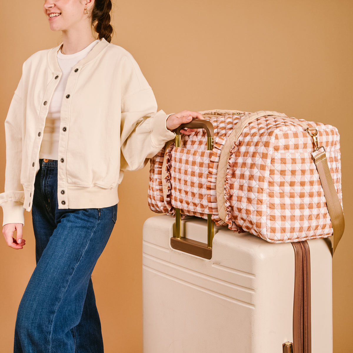 Maple Gingham On-the-Go Quilted Weekender Bag