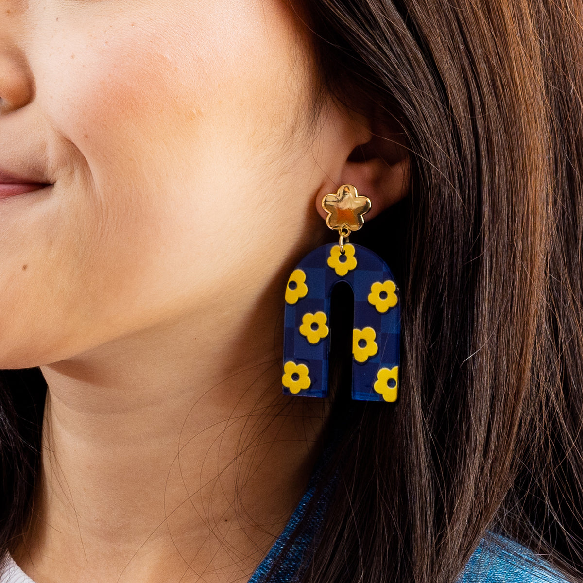 Navy Yellow Game Day Acrylic Earrings