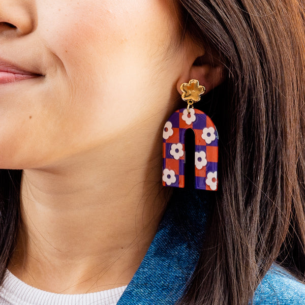 Orange Purple Game Day Acrylic Earrings