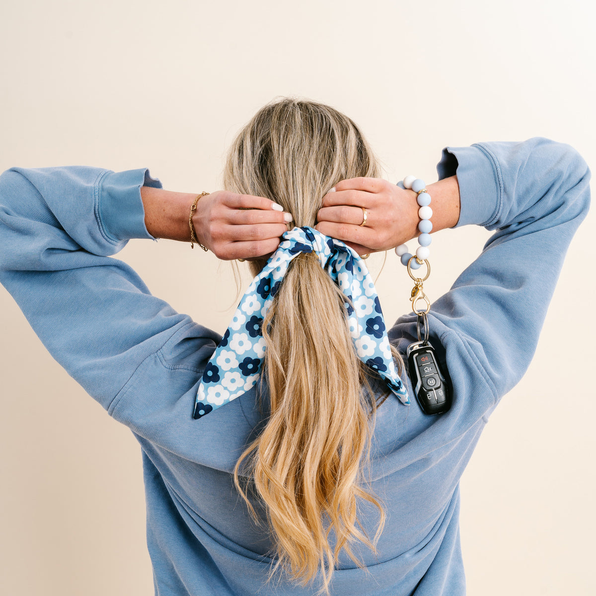 Light Blue Game Day Hair Scarf with Scrunchie