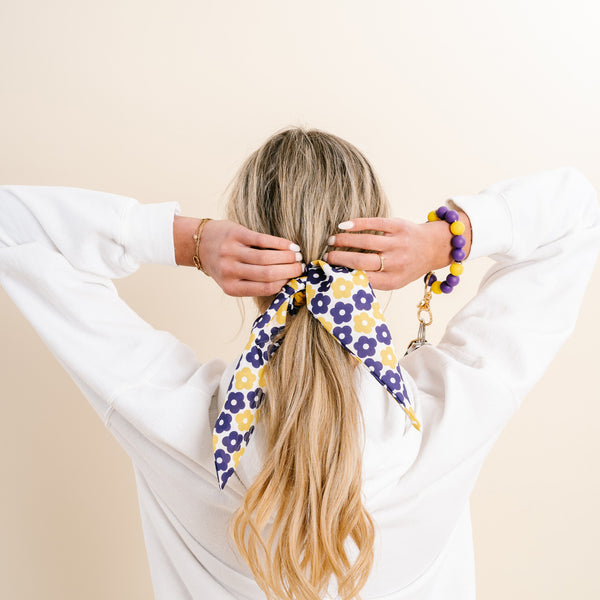 Purple Yellow Game Day Hair Scarf with Scrunchie