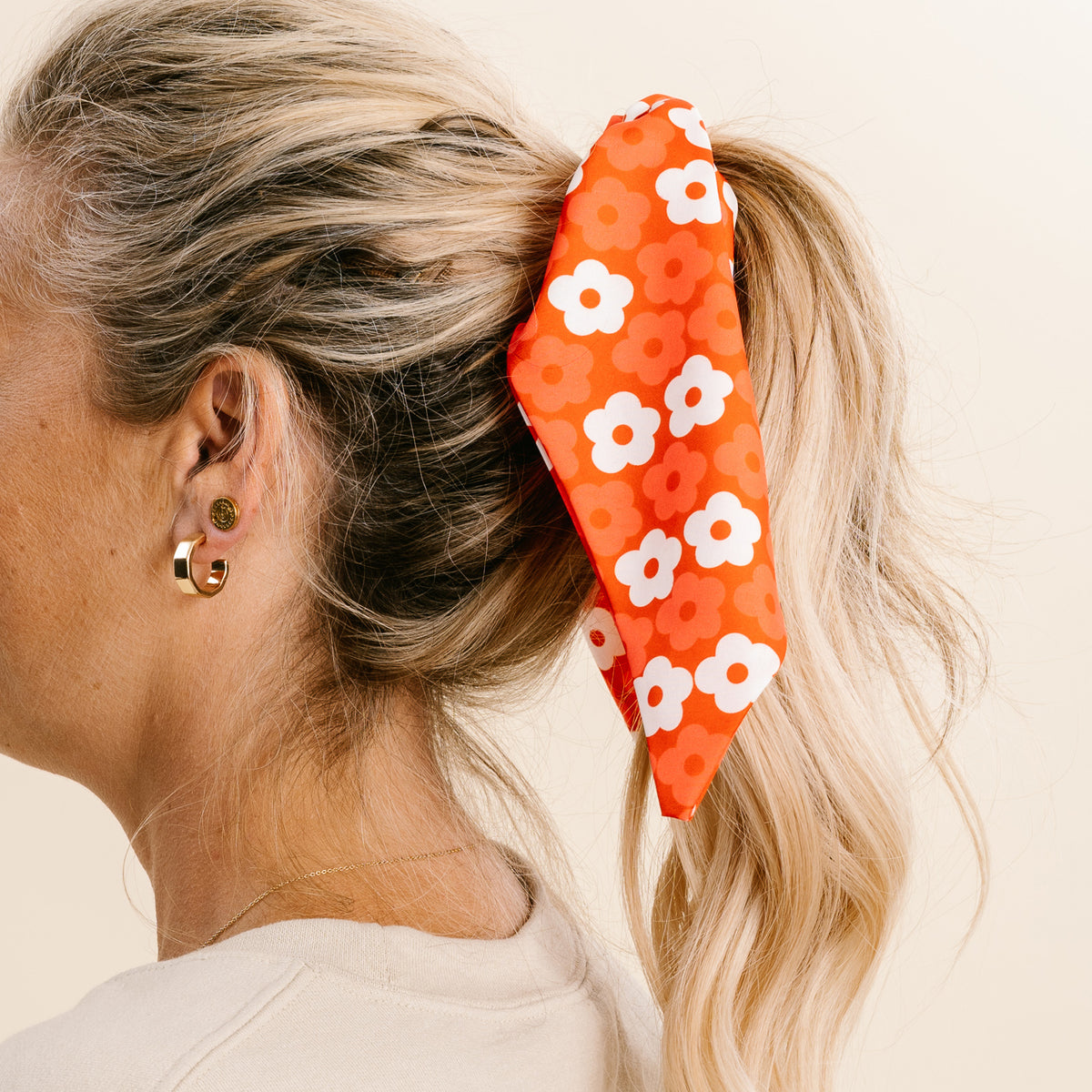 Red Game Day Hair Scarf with Scrunchie