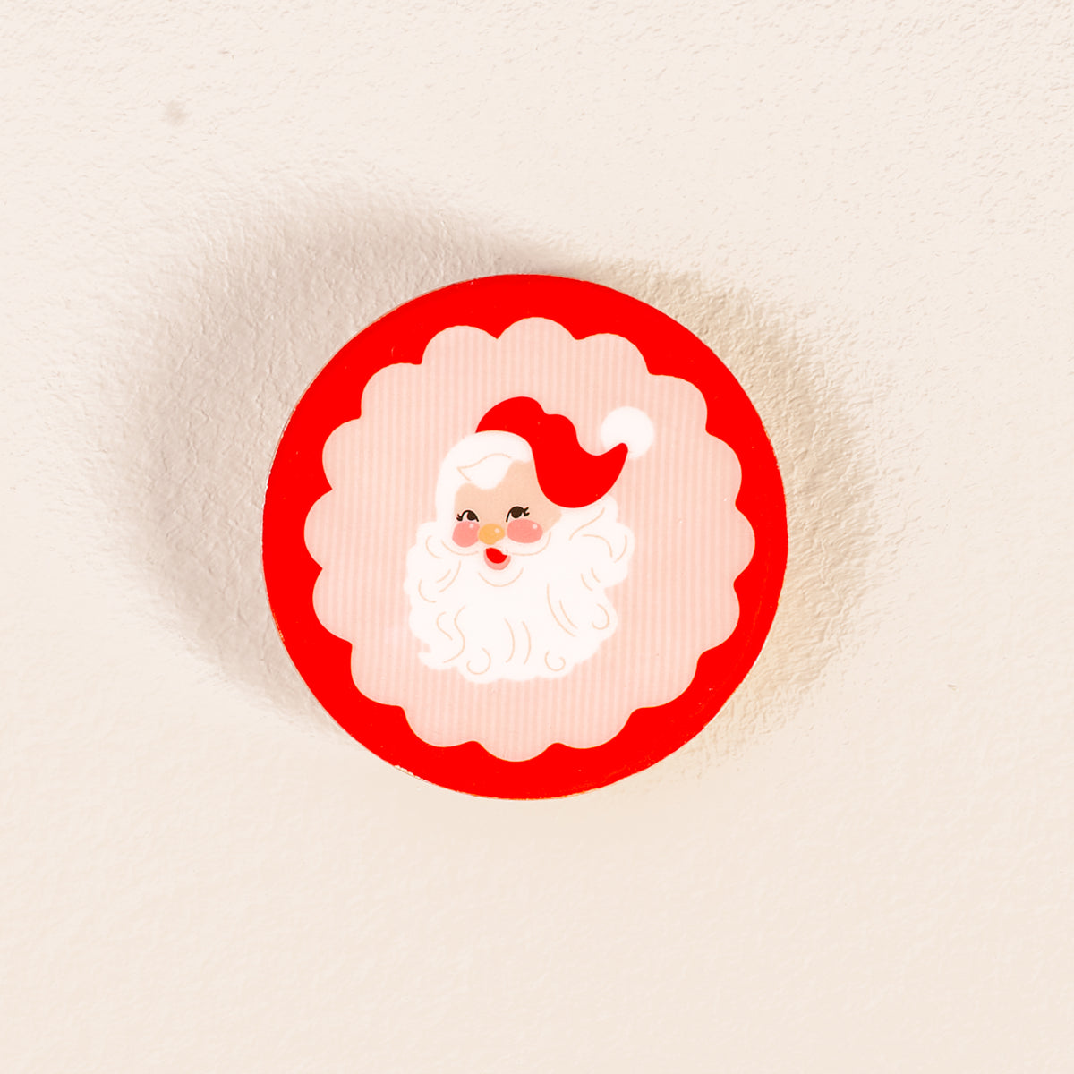 Holly Jolly Santa Wood Enamel Coaster