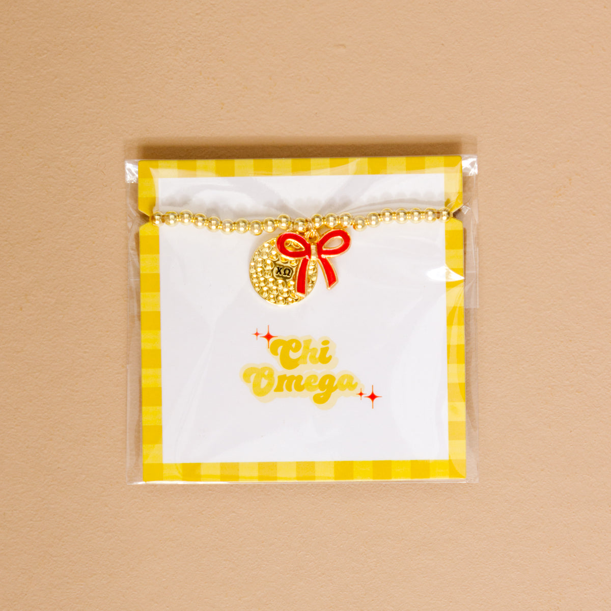 Chi Omega Bow Gold Charm Bracelet