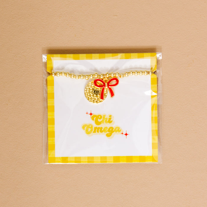 Chi Omega Bow Gold Charm Bracelet