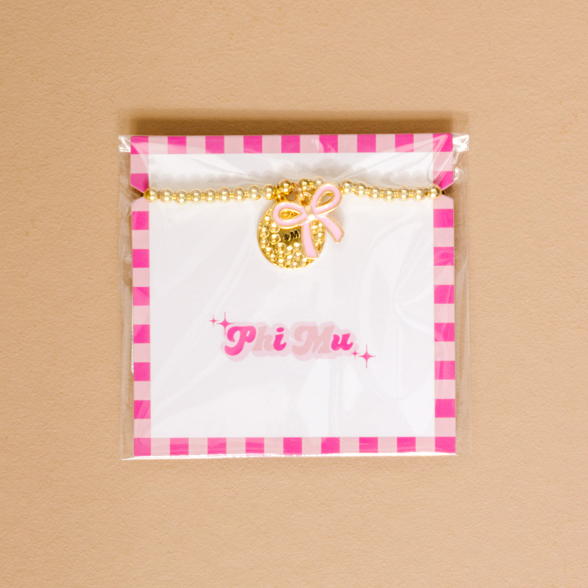 Phi Mu Bow Gold Charm Bracelet