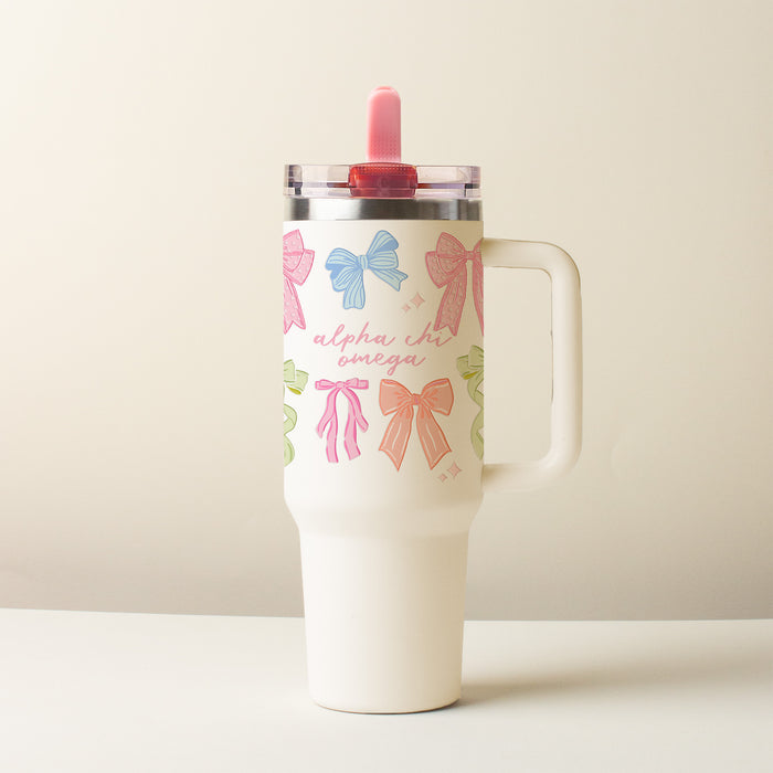 Alpha Chi Omega 40 oz Lifestyle Flip Straw Tumbler Bow Affair