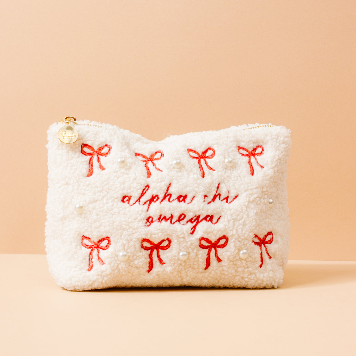 Alpha Chi Omega Bows & Pearls Teddy Pouch
