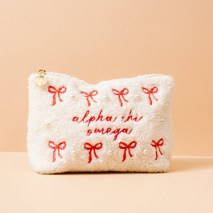 Alpha Chi Omega Bows & Pearls Teddy Pouch