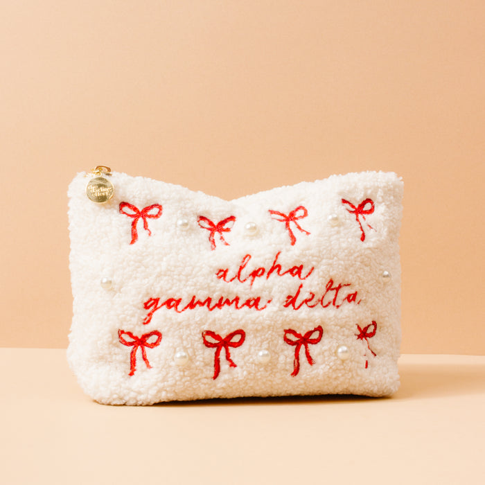 Alpha Gamma Delta Bows & Pearls Teddy Pouch