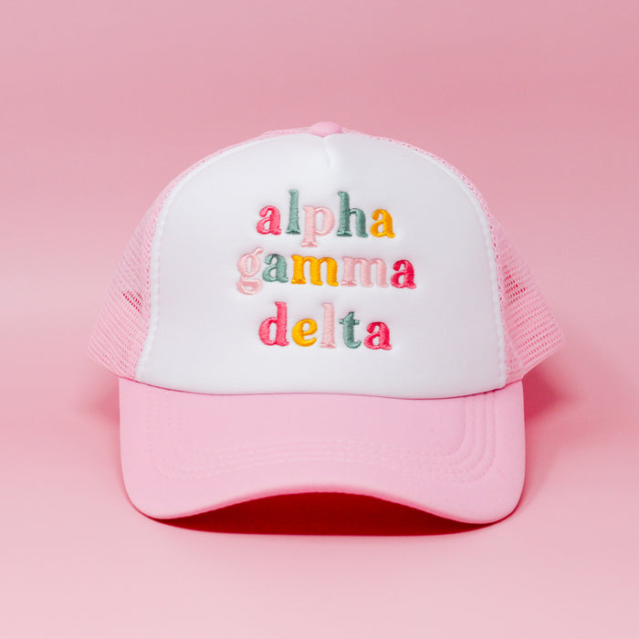Alpha Gamma Delta Pink Trucker Hat