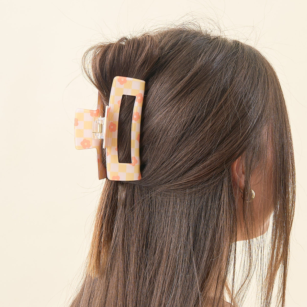 Check Peach Claw Clip