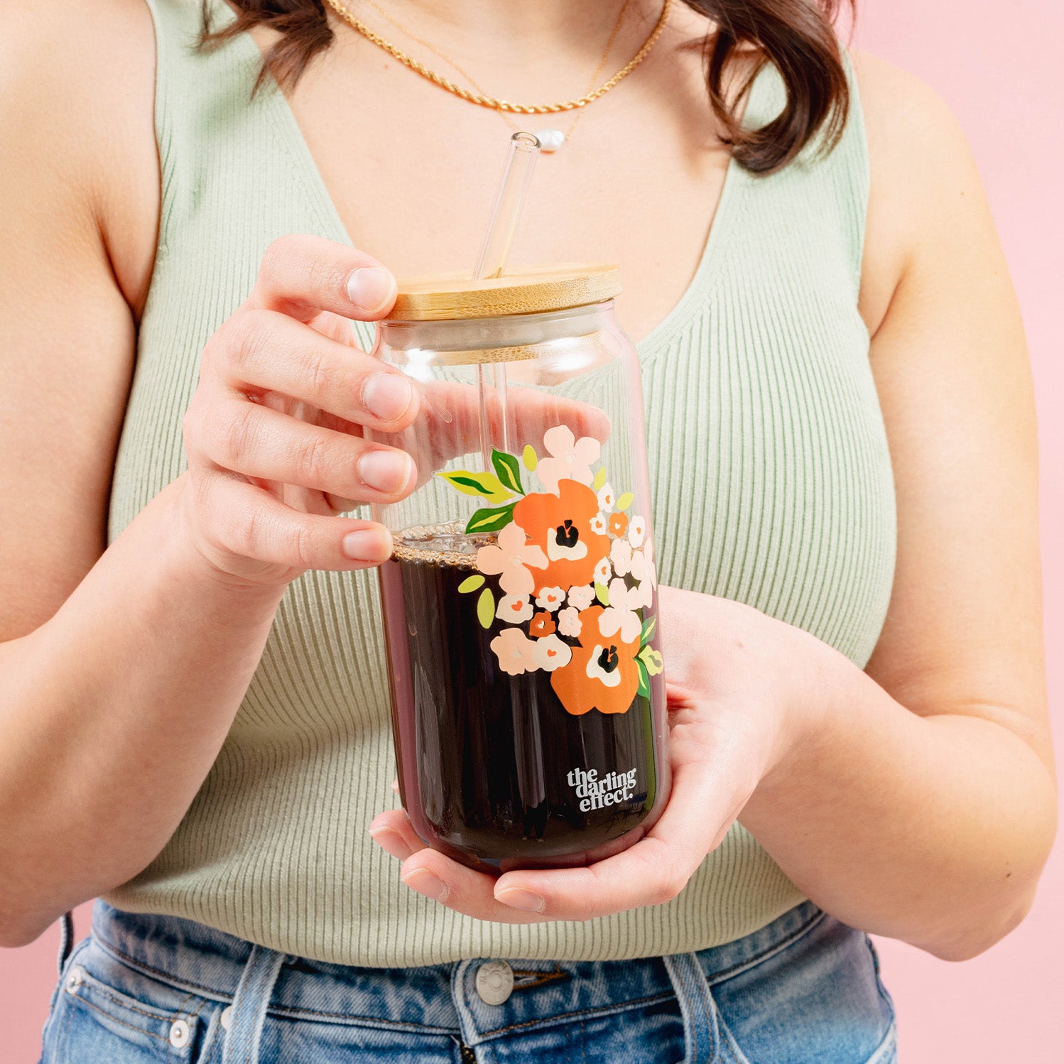 Fall Floral Glass Coffee Cup, Fall Glass Iced Coffee Cup with