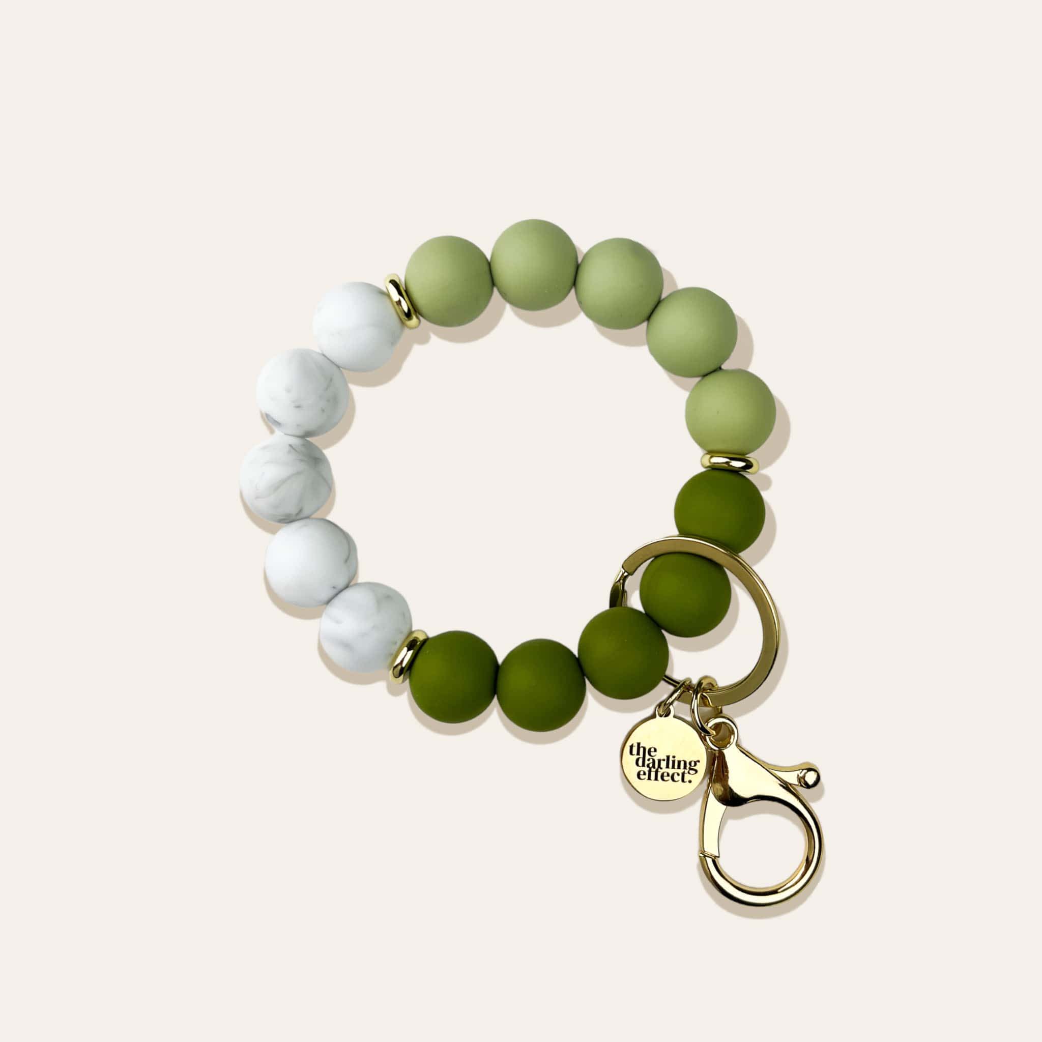 Keychain, sage green, silicone beads