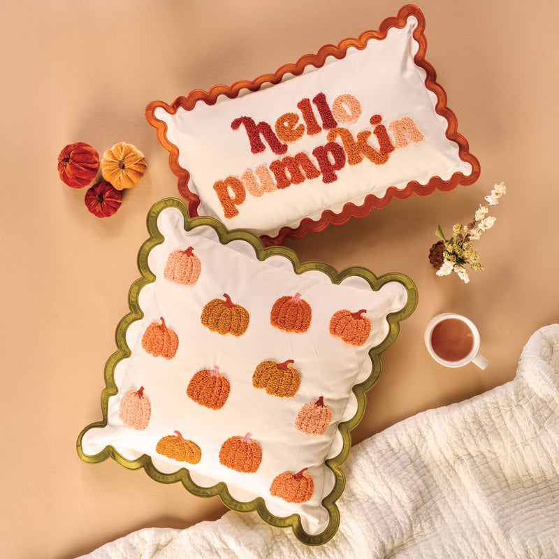 Hello Pumpkin Scalloped Rectangle Throw Pillow