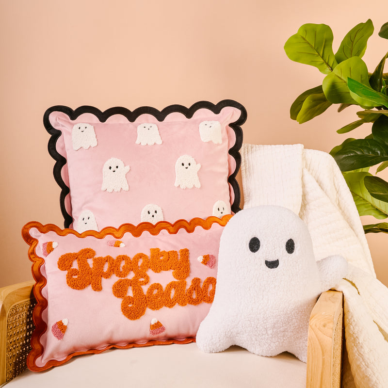 Boo Crew Scalloped Square Throw Pillow