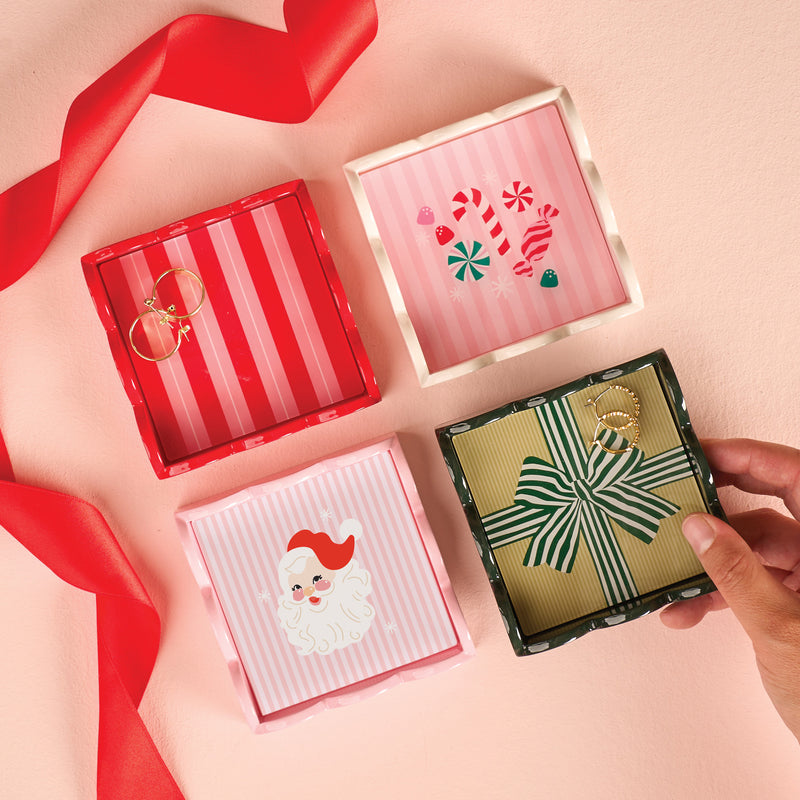 Holiday Gift Bow Green Scallop Trinket Tray