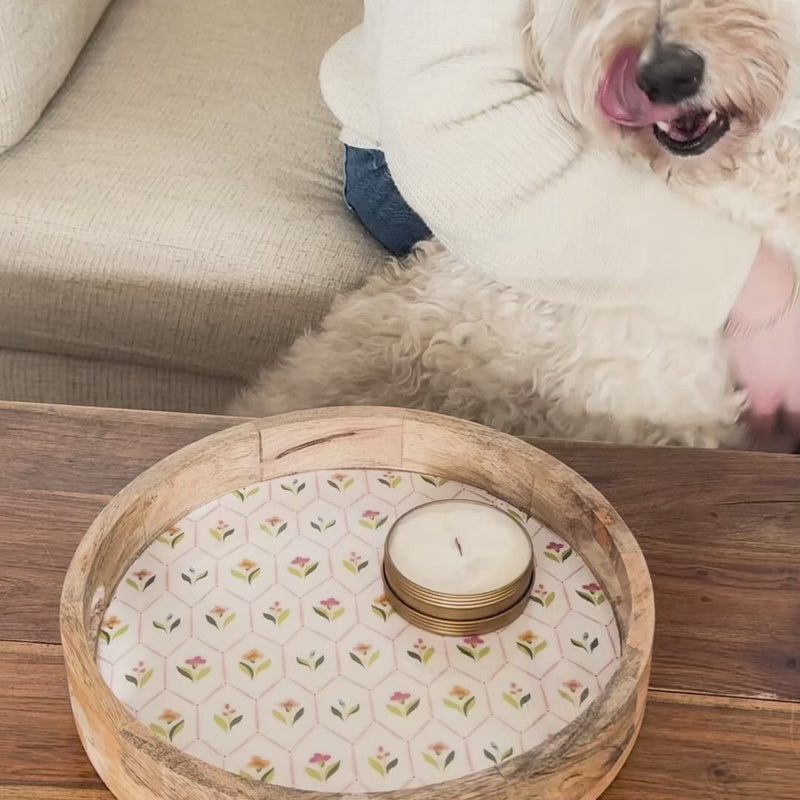 Handpicked For You Large Round Wood Enamel Tray