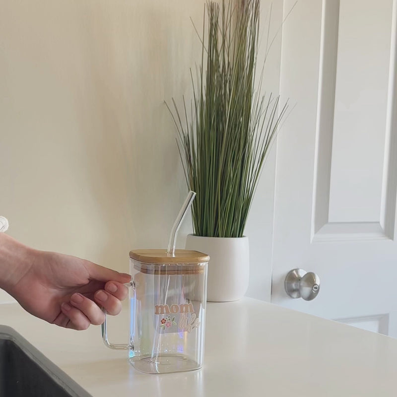 Mom Life Square Glass Cup