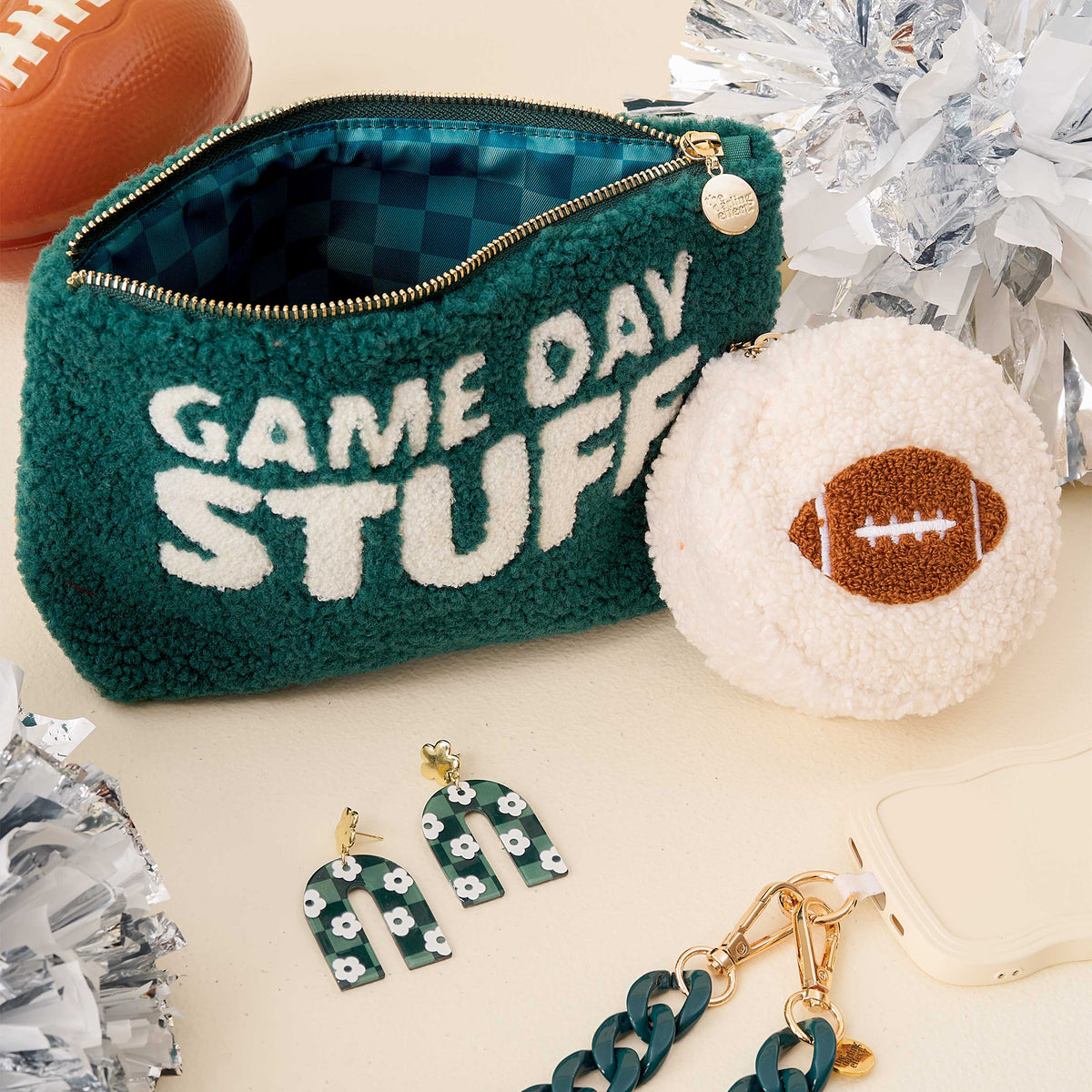 Dark Green Game Day Teddy Pouch