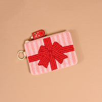 Holiday Gift Bow Red Handcrafted Beaded Pouch